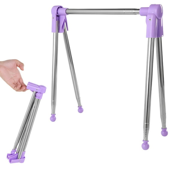 Portable Clothes Rack for Travel, Stainless Steel Folding Clothes Drying Rack, Adjustable Height and Length, Compact Design for Easy Carrying, Travel-Friendly Violet Clothes Rack