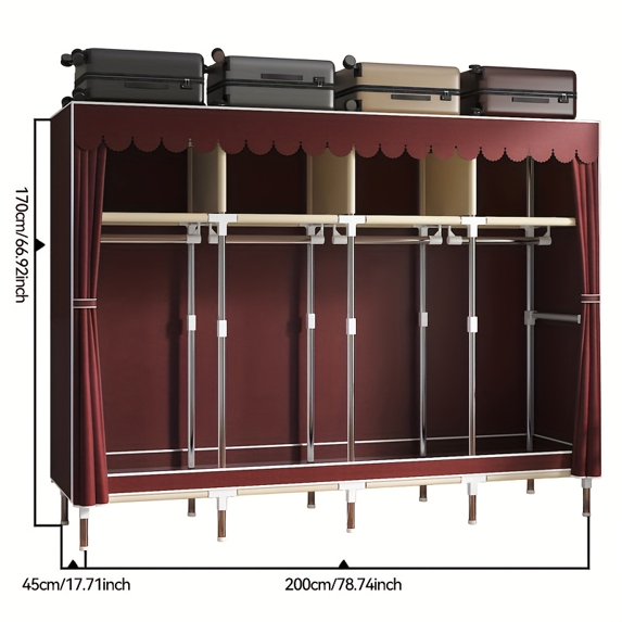 Portable Clothes Storage Wardrobe with Dustproof Cover, Steel Frame ...