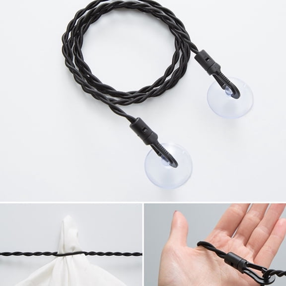 Portable Clothesline 48.5 Inch Suction Cup Elastic Retractable Travel Drying Line for Bathroom Laundry Camping Wall-Mounted Rack