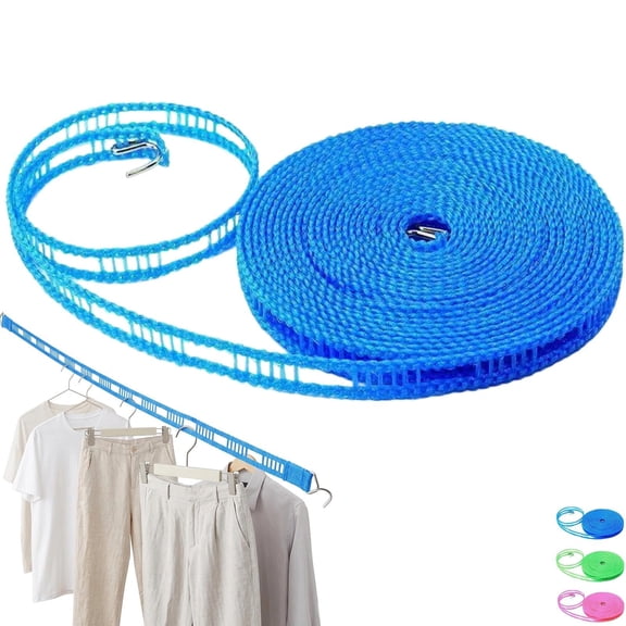 Portable Clothesline, New Easy Hang Clothesline, Adjustable Windproof Non-Slip with Stainless Steel Hooks