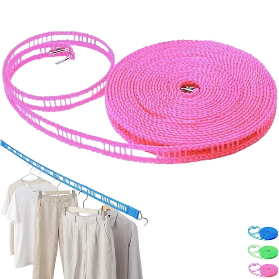 Portable Clothesline, New Easy Hang Clothesline, Adjustable Windproof Non-Slip with Stainless Steel Hooks