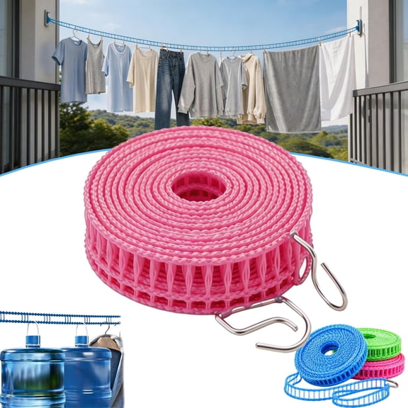 Portable Clothesline for Outdoor & Home,10/16/26/32 Ft Windproof Non-Slip Nylon Clothesline,Adjustable Laundry Drying Rope for  Balcony, Indoor & Outdoor