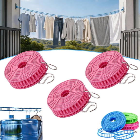 Portable Clothesline for Outdoor & Home,10/16/26/32 Ft Windproof Non-Slip Nylon Clothesline,Adjustable Laundry Drying Rope for  Balcony, Indoor & Outdoor
