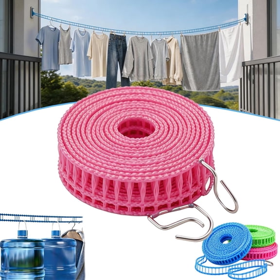 Portable Clothesline for Outdoor & Home,10/16/26/32 Ft Windproof Non-Slip Nylon Clothesline,Adjustable Laundry Drying Rope for Travel, Camping, Hotel, RV, Balcony, Indoor & Outdoor (Pink*1, 3m/10ft)