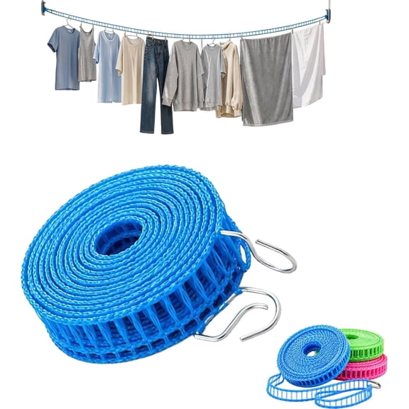 Portable Clothesline for Outdoor & Home,10/16/26/32 Ft Windproof Non-Slip Nylon Clothesline,Adjustable Laundry Drying Rope for Travel, Camping, Hotel, RV, Balcony, Indoor & Outdoor (Blue*1, 3m/10ft)