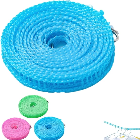Portable Clothesline for Outdoor & Home, 10/16/26/32 Ft, Windproof Non-Slip Nylon Clothesline, Perfect Windproof Clothes Line Random Color (1, Blue, 118, Inches)