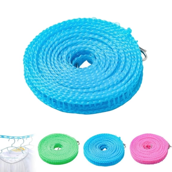 Portable Clothesline For Outdoor & Home, Windproof Clothesline with Hooks, Adjustable Non-Slip Hanging Drying Line for Camping, Travel, Hotel Bathroom and Backyard Laundry