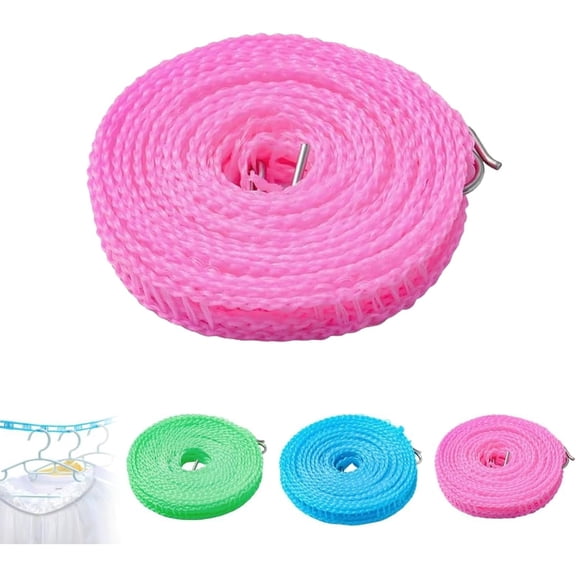 Portable Clothesline For Outdoor & Home, Windproof Clothesline with Hooks, Adjustable Non-Slip Hanging Drying Line for Camping, Travel, Hotel Bathroom and Backyard Laundry