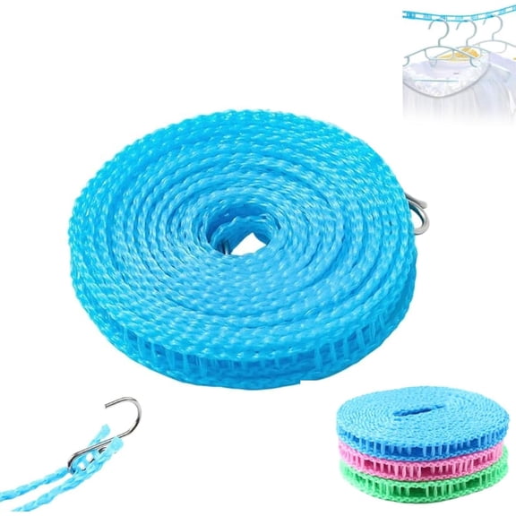 Portable Clothesline for Outdoor & Home,Windproof Non-Slip Clothesline 32 Ft,Clothes Line Outdoors with Two Hooks,Adjustable Clothes Drying Rope,Sturdy&Durable for Indoor Outdoor