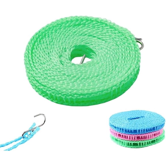 Portable Clothesline for Outdoor & Home,Windproof Non-Slip Clothesline 32 Ft,Clothes Line Outdoors with Two Hooks,Adjustable Clothes Drying Rope,Sturdy&Durable for Indoor Outdoor