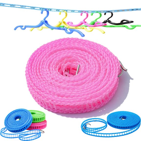 Portable Clothesline Rope with Hooks,9.8/16.4/26.2/32.8ft Retractable Windproof Non-Slip Nylon Clothes Line for Indoor Outdoor Use,Travel Essentials