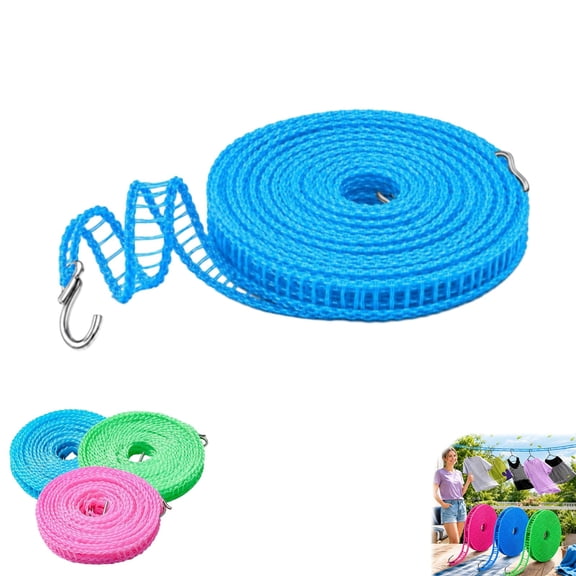 Portable Clothesline for Outdoor & Home, Nylon Windproof Non-Slip Design with Hooks, Adjustable for Travel Camping RV & Balcony Use