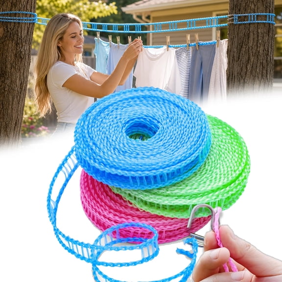 Portable Clothesline for Outdoor & Home – Windproof Non‑Slip Adjustable Partitioned Design, Sturdy & Retractable Travel Camping Laundry Line