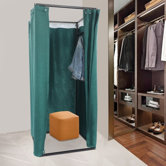 Portable Clothing Store Fitting Room, Changing Room with Shading Curtain Hook, Mobile Privacy Protection for Boutique, Mall (Dark Green)