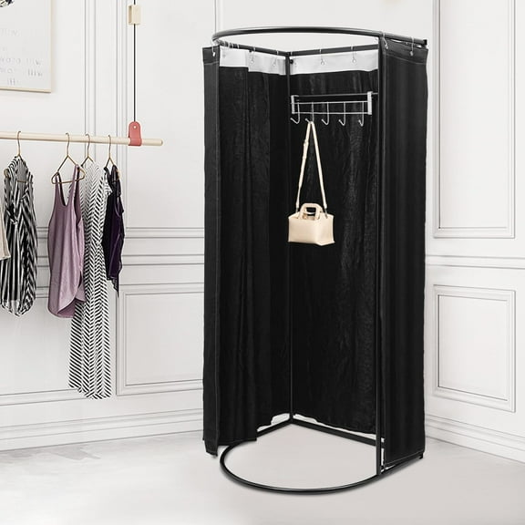 Portable Clothing Store Fitting Room, Changing Room with Shading Curtain, Privacy Screen Partition Protection Dressing Room (Black)