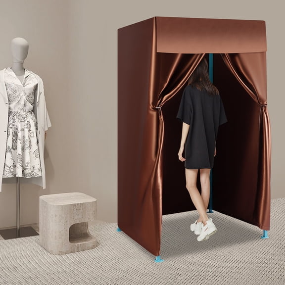 Portable Clothing Store Fitting Room Foldable Changing Dressing Room 100 x 200cm(Coffee)