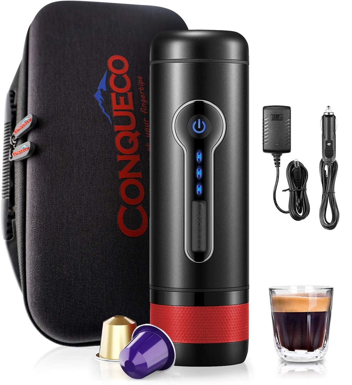 Portable Coffee Machine Espresso Maker: CONQUECO 12V Travel Coffee Machine  with Rechargeable Battery - BPA Free - One Button Operation 15 Bar Pressure  