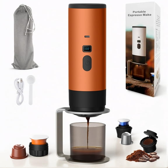 Portable Coffee Maker - 3-in-1 Self-Heating Espresso Machine for K-Cup & Ground Coffee, Mini Travel Brewer with 90ml Tank for Camping, Car & Office