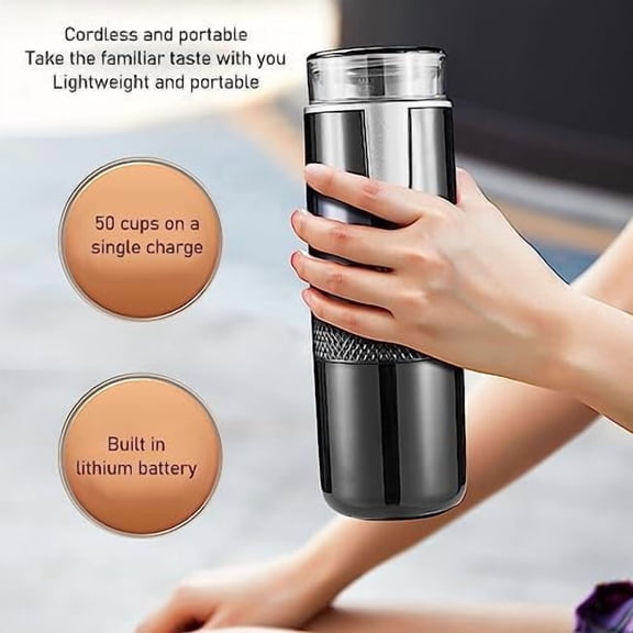 Portable Coffee Maker, Cordless Type C Rechargeable Espresso Machine Mini Handheld Coffee Machine with 1200mAh Battery, 160ml Water Tank, for Travel Camping
