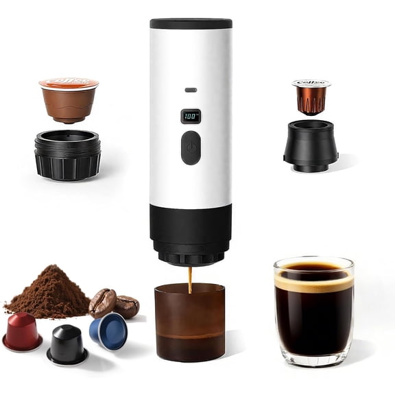 Portable Coffee Maker Espresso Machine with 7800mAh Battery & Digital Display, Self-Heating Travel Coffee Maker for Camping, Car, USB-C Compatible with Ground Coffee & NS Capsules RV Hiking Office