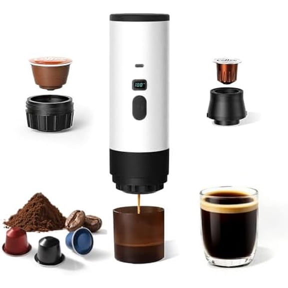 Portable Coffee Maker Espresso Machine with 7800mAh Battery & Digital Display, Self-Heating Travel Coffee Maker for Camping, Car, USB-C Compatible with Ground Coffee & NS Capsules RV Hiking Office