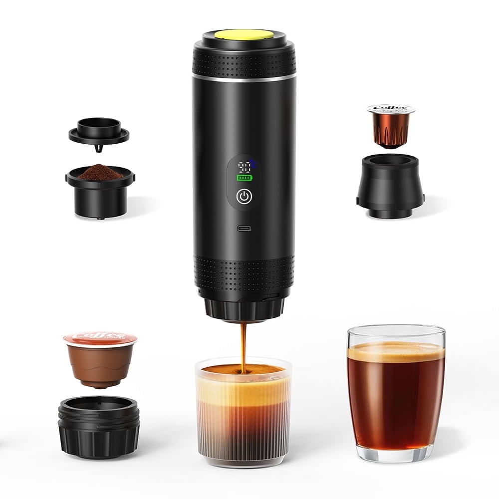 HIBREW Portable 3-in-1 Multi-Function Electric Espresso Maker For Vehicle, Travel Compatible With Nes* Original Pod, DG* Pod, Ground Coffee (Premium Model