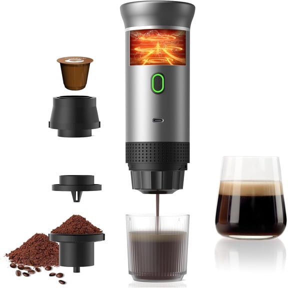 Portable Coffee Maker Espresso Machine Travel Espresso Maker Cafetera Portatil Expreso with Small Tea Cup Compatible with Ground Coffee & NS Capsule for RV Car Hiking Camping Office