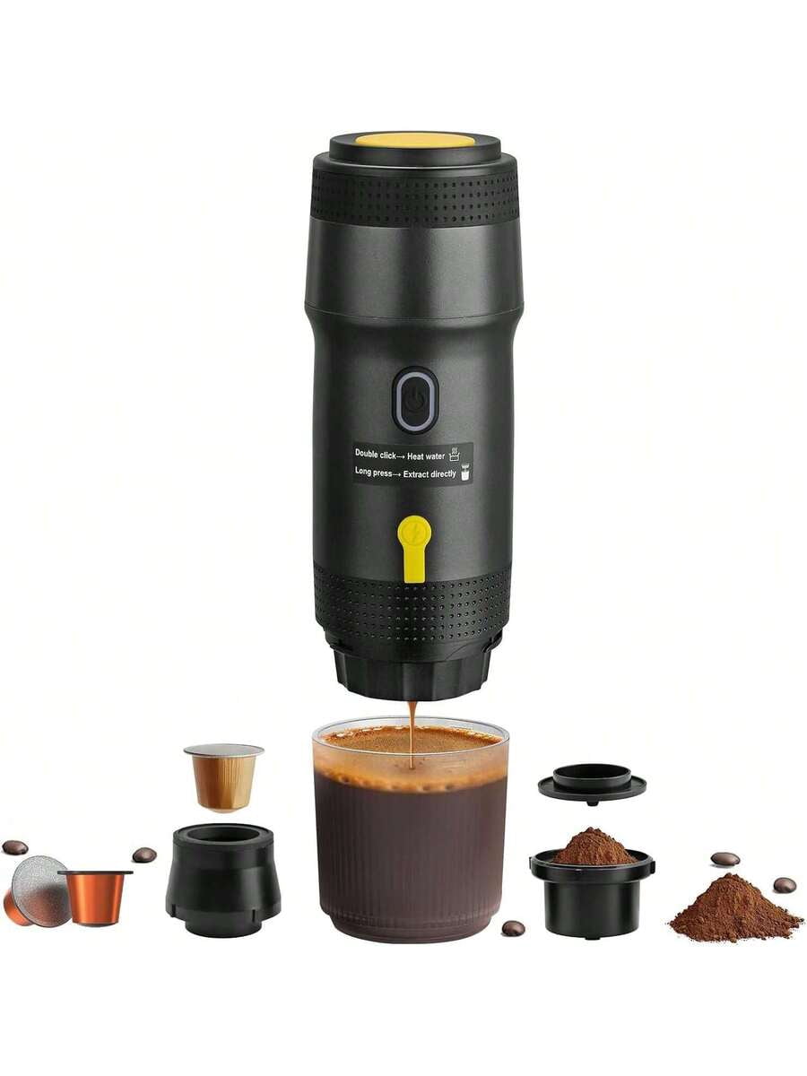 Portable Coffee Maker For Travel, Portable Electric Espresso Machine, Car Self-Heating Coffee Maker With USB-DC, Travel Coffee Machine For Camping, Compatible With NS Capsules & Ground Coffee