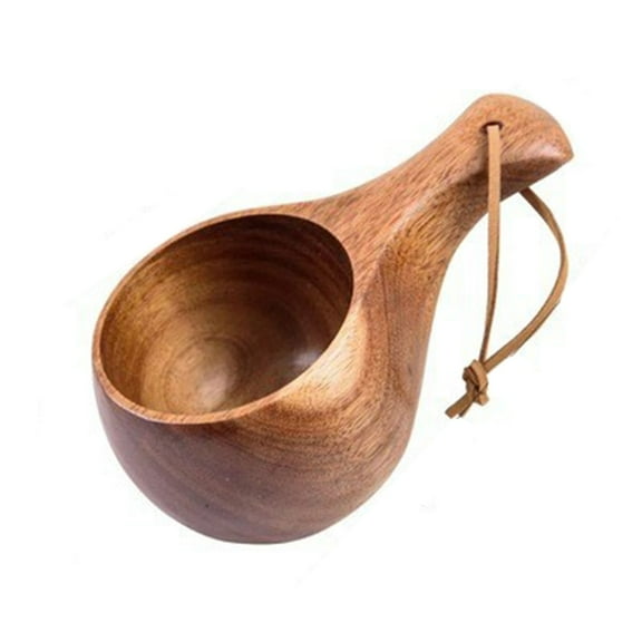 Portable Coffee Mug Wooden Juice Milk Cup Drinkware withHandle Carrying Rope