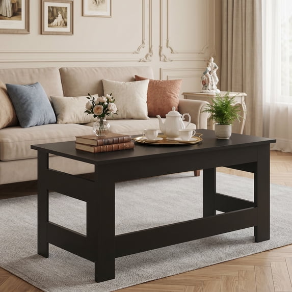 Portable Coffee Table with Foldable Legs, Modern Wood Center Table for Small Space, Living Room,Black