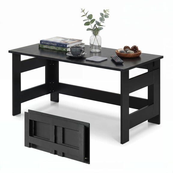 Portable Coffee Table with Foldable Legs, Modern Wood Center Table for Small Space, Living Room,Black
