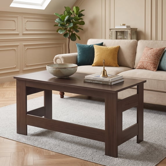 Portable Coffee Table with Foldable Legs, Modern Wood Center Table for Small Space, Living Room,Brown