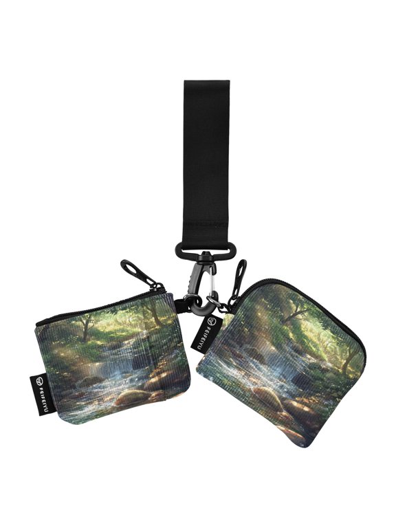Portable Coin Purse Two 4.13x4.13 Iinches 4.13x3.5 Inches Wrist Coin Purse Keys Coin Purse Portable Women's Purse Beautiful Green Stream