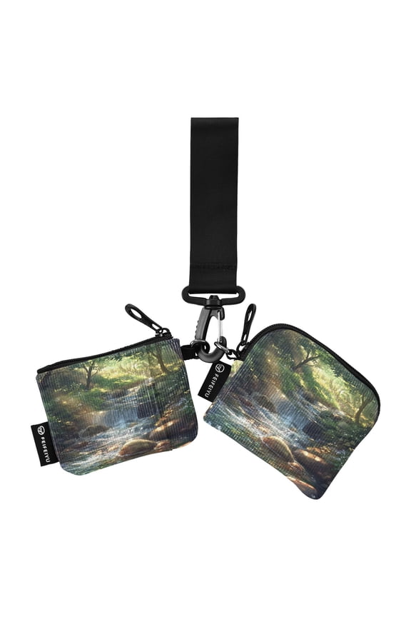 Portable Coin Purse Two 4.13x4.13 Iinches 4.13x3.5 Inches Wrist Coin Purse Keys Coin Purse Portable Women's Purse Beautiful Green Stream