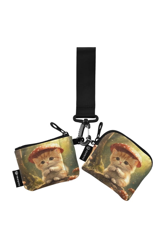 Portable Coin Purse Two 4.13x4.13 Iinches 4.13x3.5 Inches Wrist Coin Purse Keys Coin Purse Portable Women's Purse Beautiful Orange Cartoon Cat