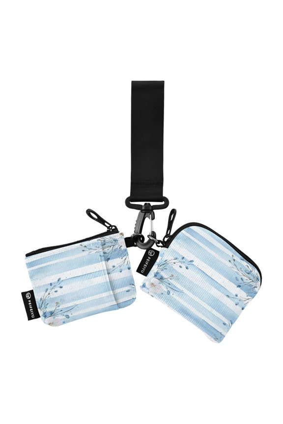 Portable Coin Purse Two 4.13x4.13 Iinches 4.13x3.5 Inches Wrist Coin Purse Keys Coin Purse Portable Women's Purse Beautiful Pretty Blue Flowers