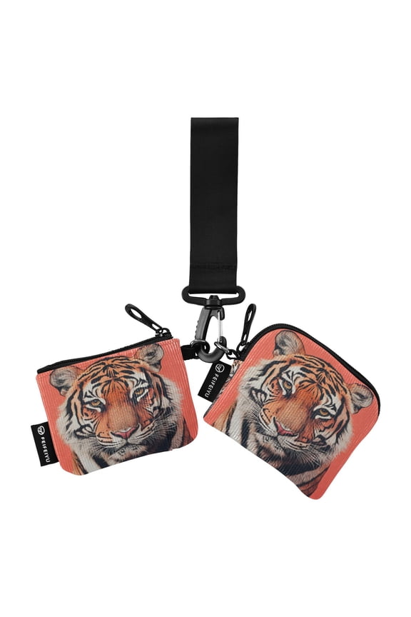 Portable Coin Purse Two 4.13x4.13 Iinches 4.13x3.5 Inches Wrist Coin Purse Keys Coin Purse Portable Women's Purse Big Tiger