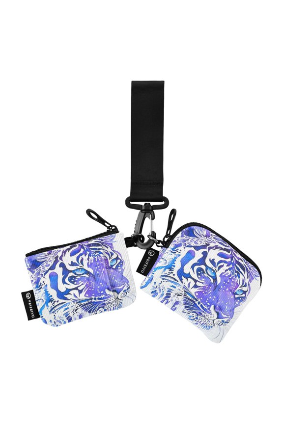 Portable Coin Purse Two 4.13x4.13 Iinches 4.13x3.5 Inches Wrist Coin Purse Keys Coin Purse Portable Women's Purse Blue Pretty Tiger