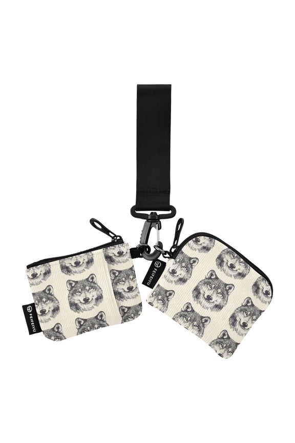 Portable Coin Purse Two 4.13x4.13 Iinches 4.13x3.5 Inches Wrist Coin Purse Keys Coin Purse Portable Women's Purse Cartoon Cute Wolf Face