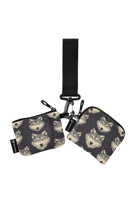 Portable Coin Purse Two 4.13x4.13 Iinches 4.13x3.5 Inches Wrist Coin Purse Keys Coin Purse Portable Women's Purse Cartoon Wolf Face Seamless