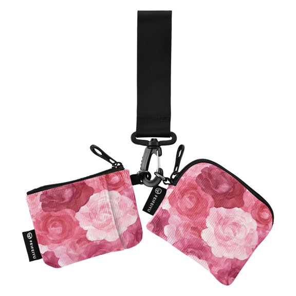 Portable Coin Purse Two 4.13x4.13 Iinches 4.13x3.5 Inches Wrist Coin Purse Keys Coin Purse Portable Women's Purse Charming Beige Roses Seamless