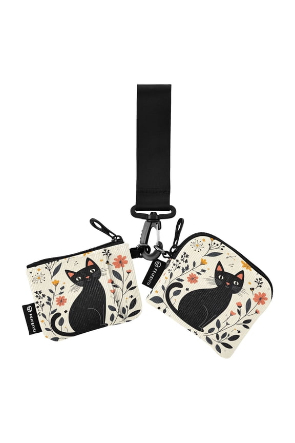 Portable Coin Purse Two 4.13x4.13 Iinches 4.13x3.5 Inches Wrist Coin Purse Keys Coin Purse Portable Women's Purse Cute Cartoon Black Cat