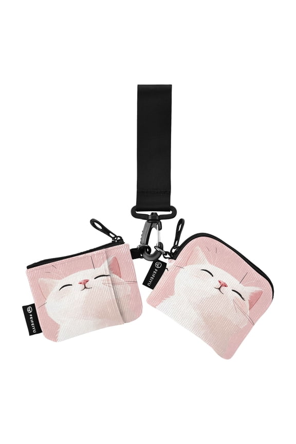 Portable Coin Purse Two 4.13x4.13 Iinches 4.13x3.5 Inches Wrist Coin Purse Keys Coin Purse Portable Women's Purse Cute Cat with Closed Eyes