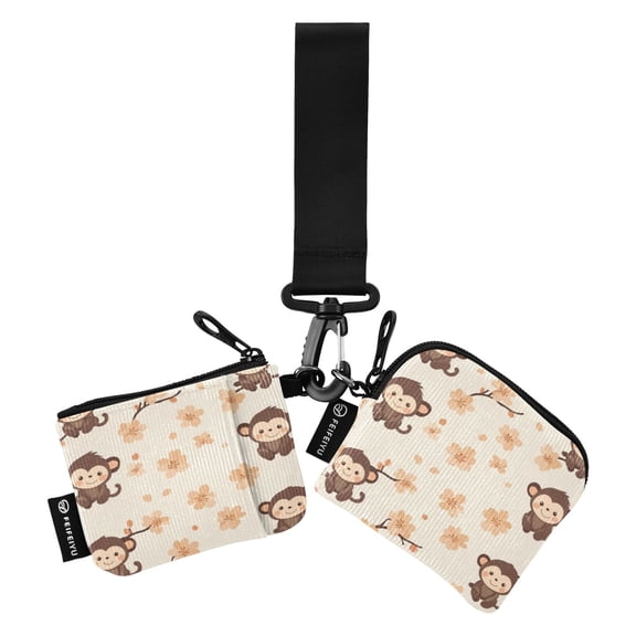 Portable Coin Purse Two 4.13x4.13 Iinches 4.13x3.5 Inches Wrist Coin Purse Keys Coin Purse Portable Women's Purse Cute Little Brown Monkey