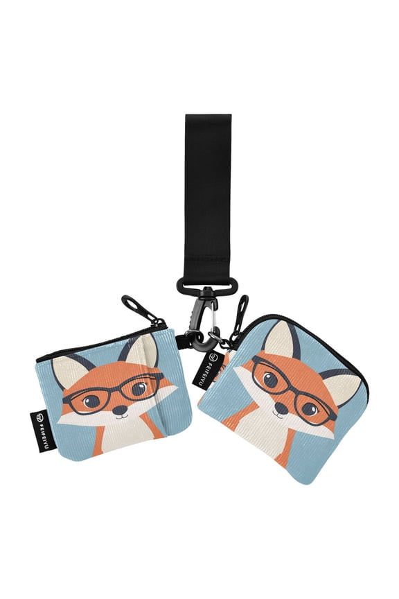 Portable Coin Purse Two 4.13x4.13 Iinches 4.13x3.5 Inches Wrist Coin Purse Keys Coin Purse Portable Women's Purse Cute Pretty Fox