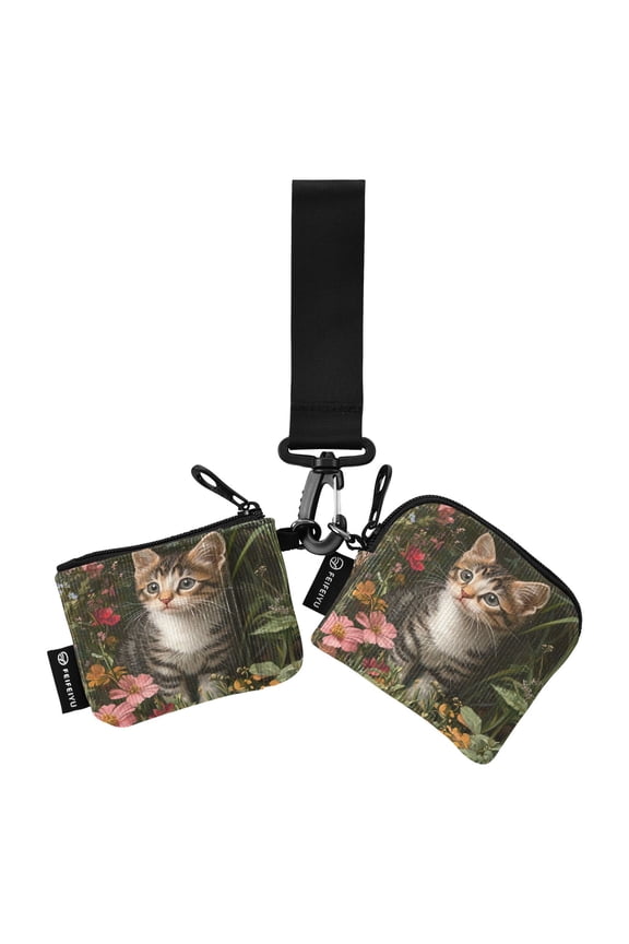 Portable Coin Purse Two 4.13x4.13 Iinches 4.13x3.5 Inches Wrist Coin Purse Keys Coin Purse Portable Women's Purse Garden Pretty Cat