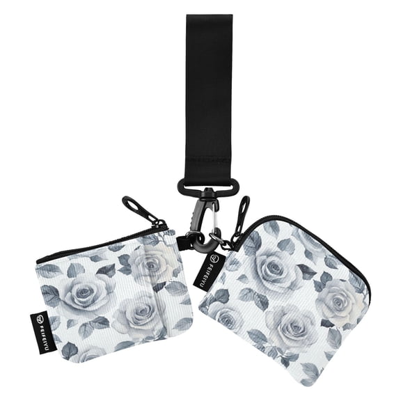 Portable Coin Purse Two 4.13x4.13 Iinches 4.13x3.5 Inches Wrist Coin Purse Keys Coin Purse Portable Women's Purse Gray Roses