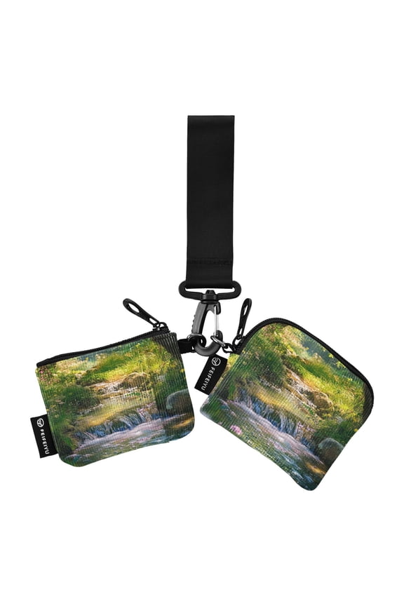 Portable Coin Purse Two 4.13x4.13 Iinches 4.13x3.5 Inches Wrist Coin Purse Keys Coin Purse Portable Women's Purse Green Stream