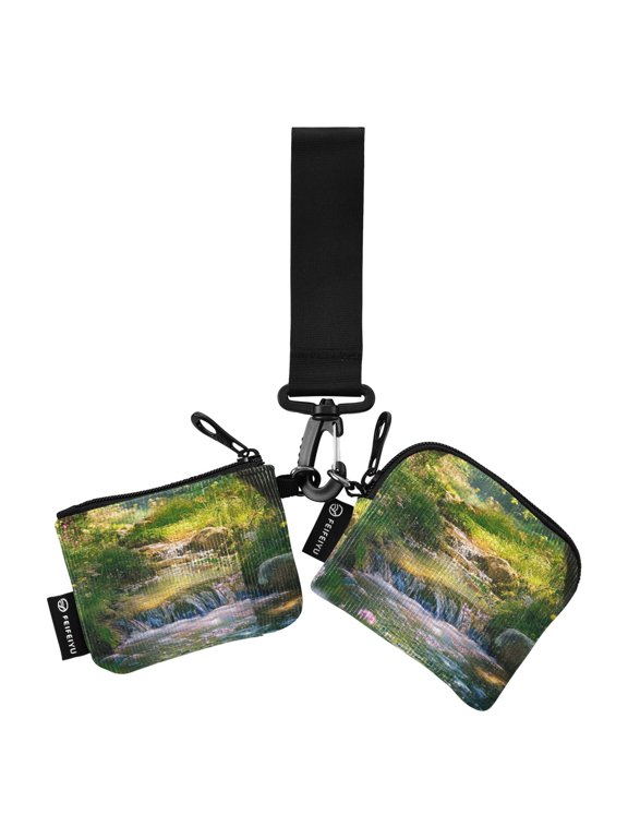Portable Coin Purse Two 4.13x4.13 Iinches 4.13x3.5 Inches Wrist Coin Purse Keys Coin Purse Portable Women's Purse Green Stream