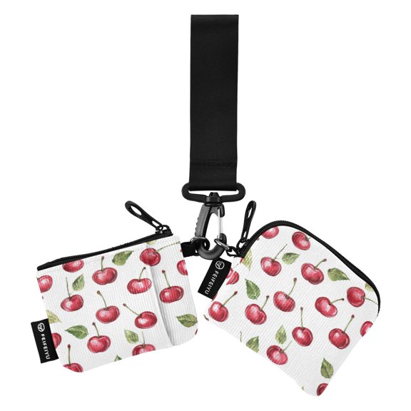 Portable Coin Purse Two 4.13x4.13 Iinches 4.13x3.5 Inches Wrist Coin Purse Keys Coin Purse Portable Women's Purse Lovely Red Cherry